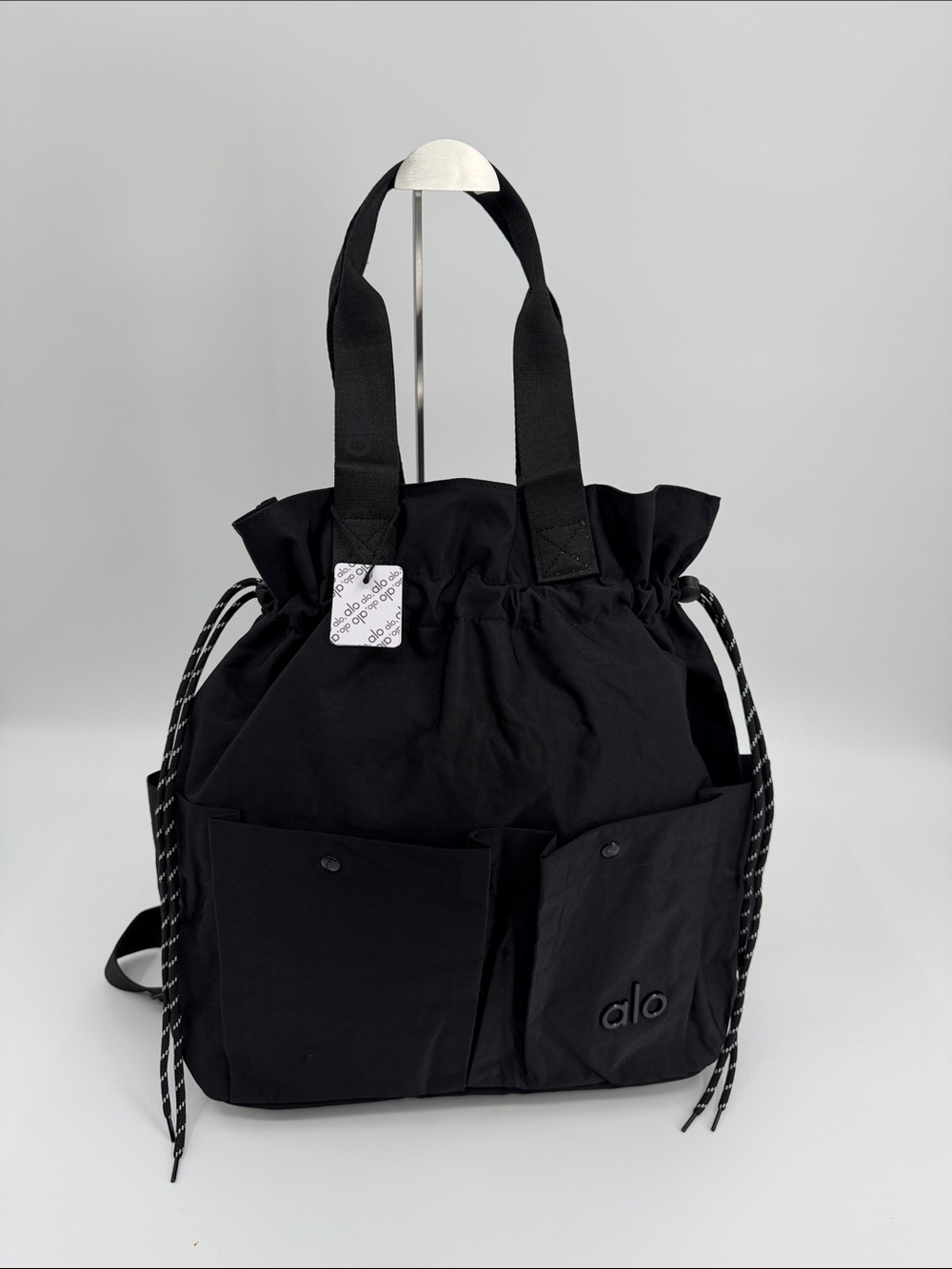 Alo Black Drawstring Tote Bag Convertible Backpack